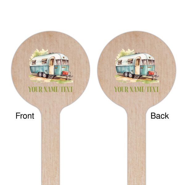 Flamingo & Camping Wooden 7.5" Stir Stick - Round - Double Sided - Front & Back
