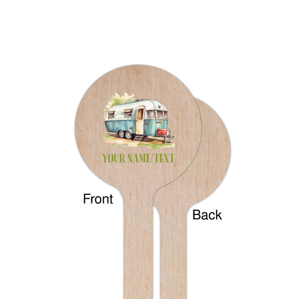 Flamingo & Camping Wooden 7.5" Stir Stick - Round - Single Sided - Front & Back