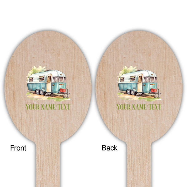 Flamingo & Camping Wooden Food Pick - Oval - Double Sided - Front & Back