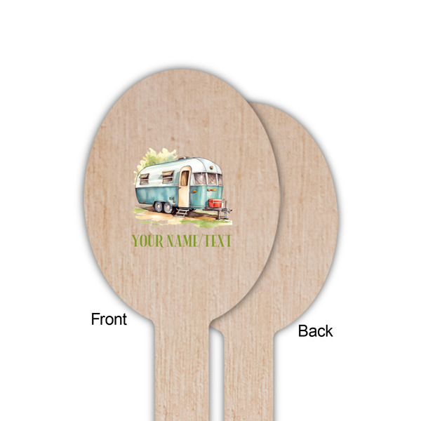 Flamingo & Camping Wooden Food Pick - Oval - Single Sided - Front & Back