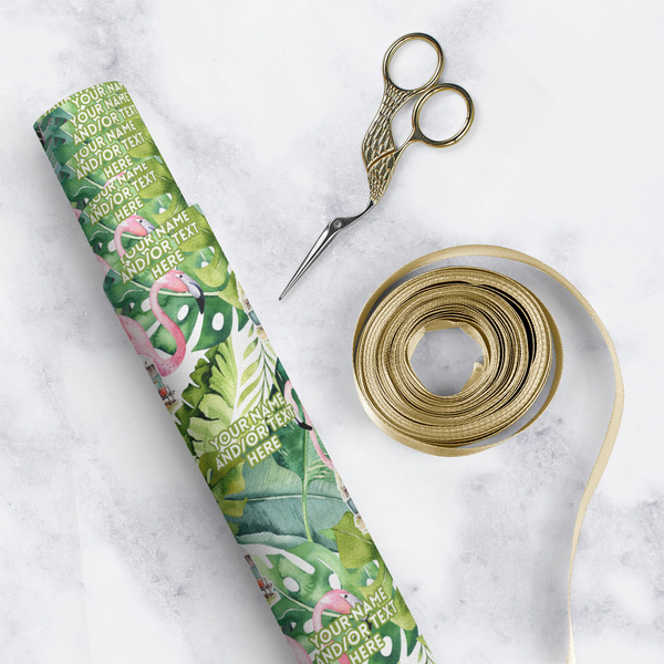 Flamingo & Camping Wrapping Paper Roll - Matte - In Context