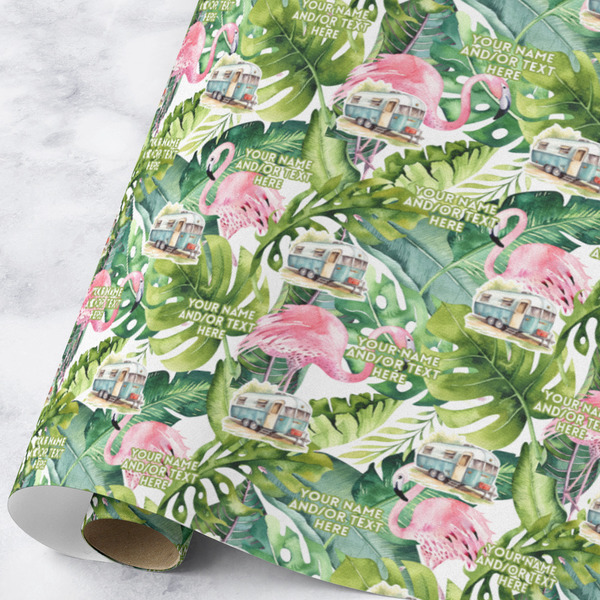 Custom Flamingo & Camping Wrapping Paper Roll - Large - Matte
