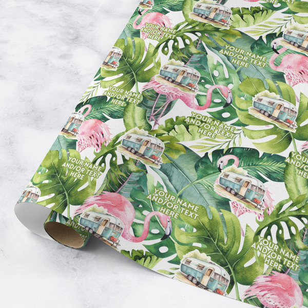 Custom Flamingo & Camping Wrapping Paper Roll - Medium - Matte