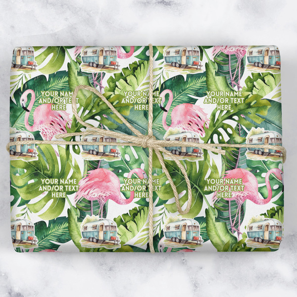 Flamingo & Camping Wrapping Paper Roll - Matte - Wrapped Box