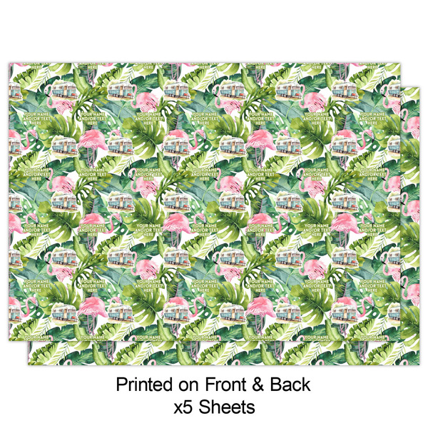 Flamingo & Camping Wrapping Paper Sheet - Double Sided - Front