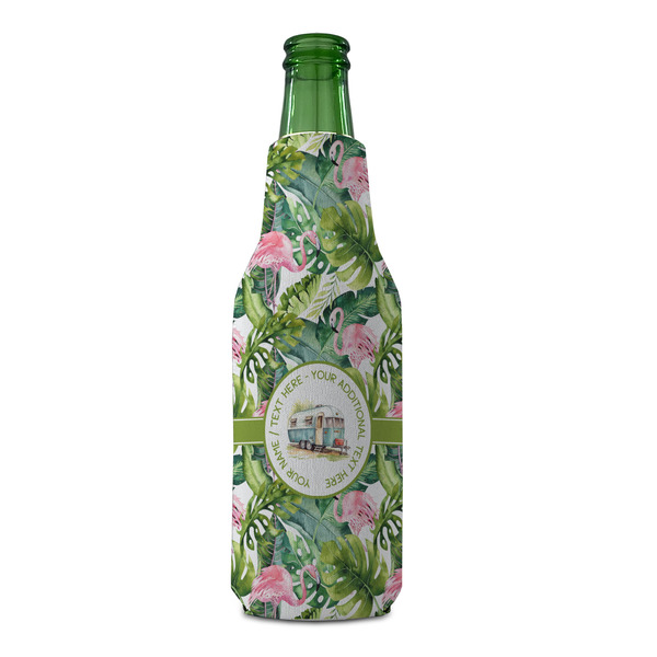 Flamingo & Camping Zipper Bottle Cooler - FRONT (bottle)