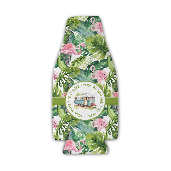Custom Flamingo & Camping Zipper Bottle Cooler - Single (Personalized)