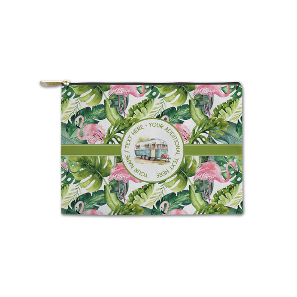 Custom Flamingo & Camping Zipper Pouch - Small - 8.5" x 6" (Personalized)