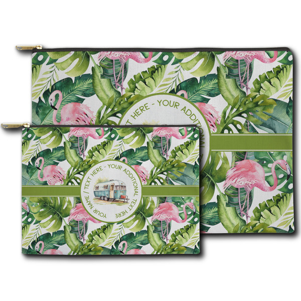Flamingo & Camping Zippered Pouches - Size Comparison