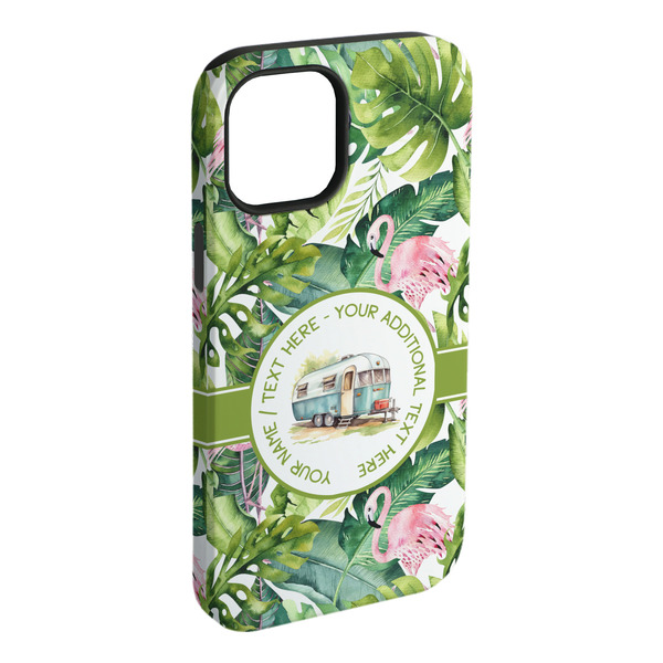Custom Flamingo & Camping iPhone Case - Rubber Lined - iPhone 15 Plus (Personalized)