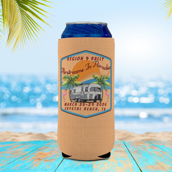 Airstreams in Paradise - Region 9 Rally 2026 Can Cooler - 16oz - In Context