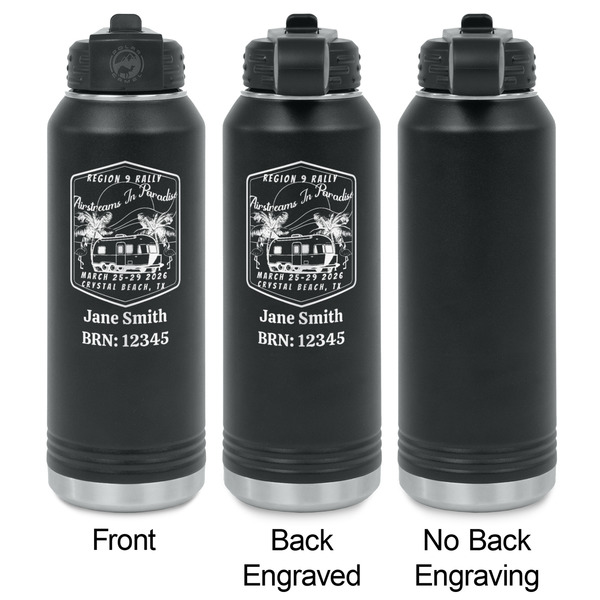Airstreams in Paradise - Region 9 Rally 2026 Laser Engraved Water Bottles - 2 Styles - Front & Back View