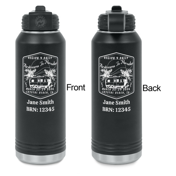 Airstreams in Paradise - Region 9 Rally 2026 Laser Engraved Water Bottles - Front & Back Engraving - Front & Back View