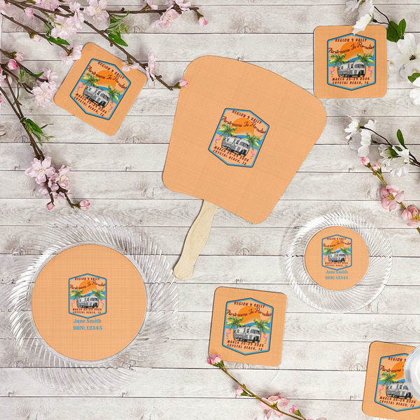 Airstreams in Paradise - Region 9 Rally 2026 Party Supplies Combination Image - All items - Plates, Coasters, Fans