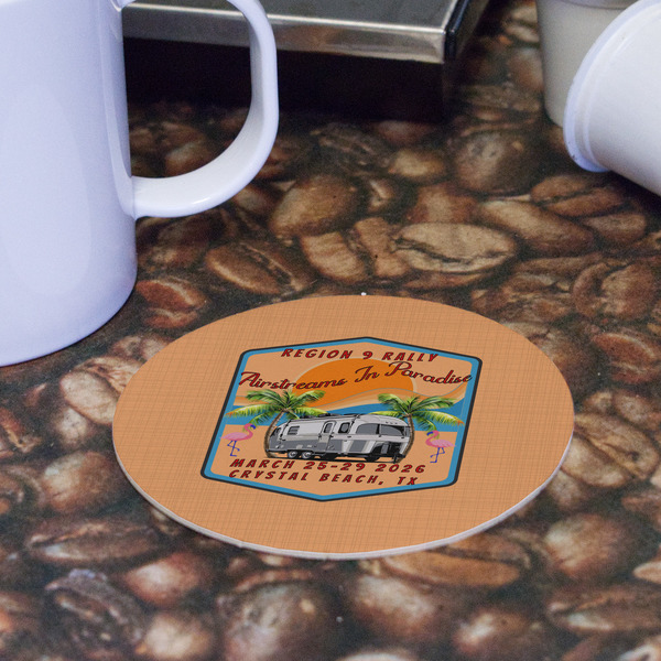 Airstreams in Paradise - Region 9 Rally 2026 Round Paper Coaster - Front