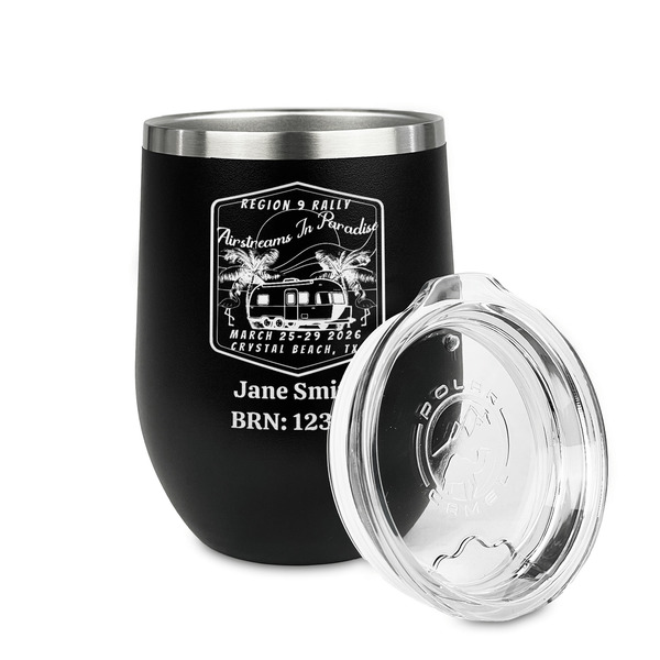 Airstreams in Paradise - Region 9 Rally 2026 Stainless Wine Tumblers - Black - Single Sided - Alt View