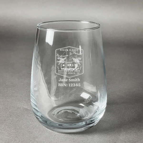 Custom Airstreams in Paradise - Region 9 Rally 2026 Stemless Wine Glass - Laser Engraved
