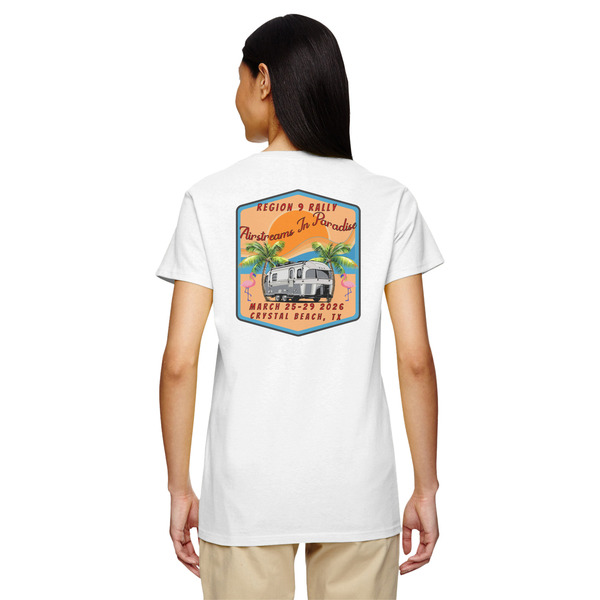 Airstreams in Paradise - Region 9 Rally 2026 White V-Neck T-Shirt on Model - Back