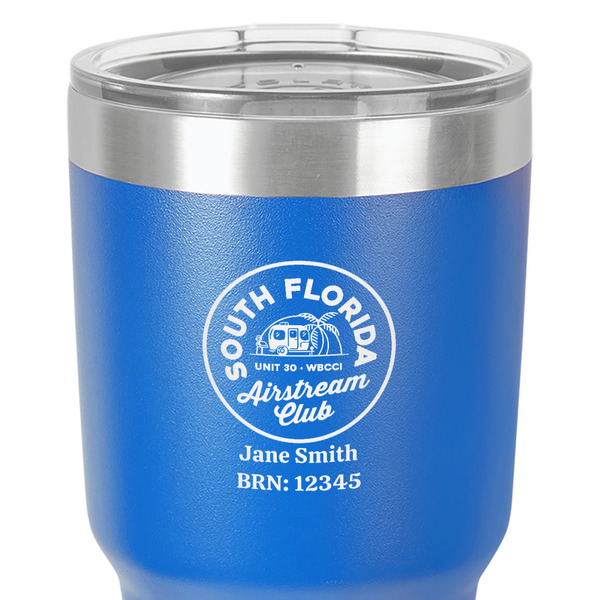 South Florida Airstream Club Logo 30 oz Stainless Steel Ringneck Tumbler - Blue - Close Up