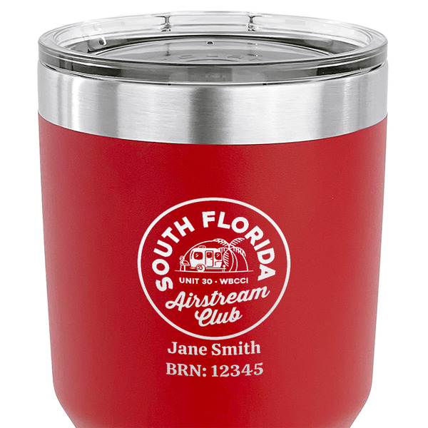 South Florida Airstream Club Logo 30 oz Stainless Steel Ringneck Tumbler - Red - CLOSE UP