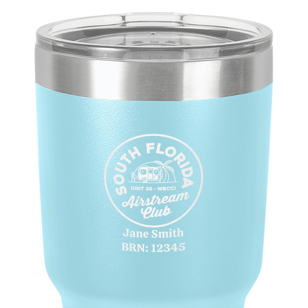 South Florida Airstream Club Logo 30 oz Stainless Steel Ringneck Tumbler - Teal - Close Up