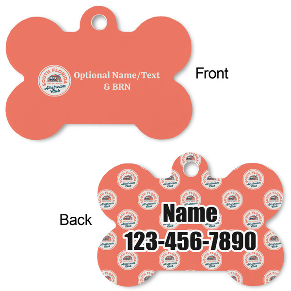 South Florida Airstream Club Logo Bone Shaped Dog ID Tag - Small - Front & Back View