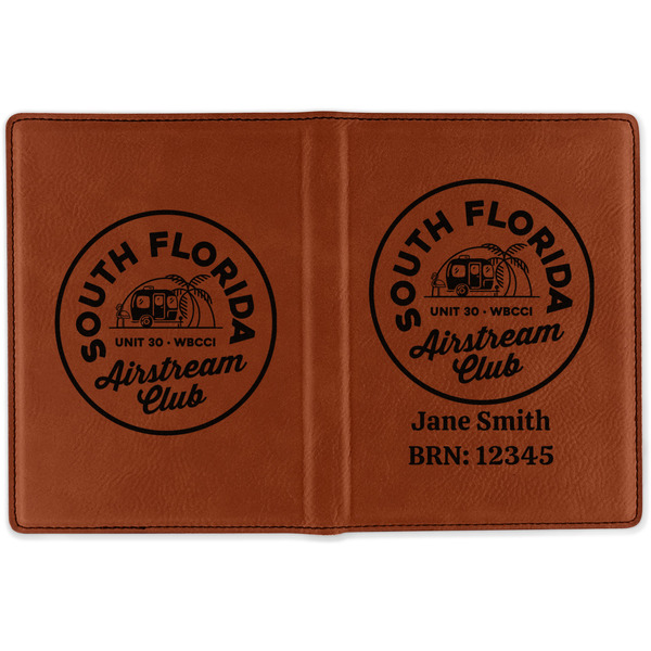South Florida Airstream Club Logo Cognac Leather Passport Holder Outside Double Sided - Apvl