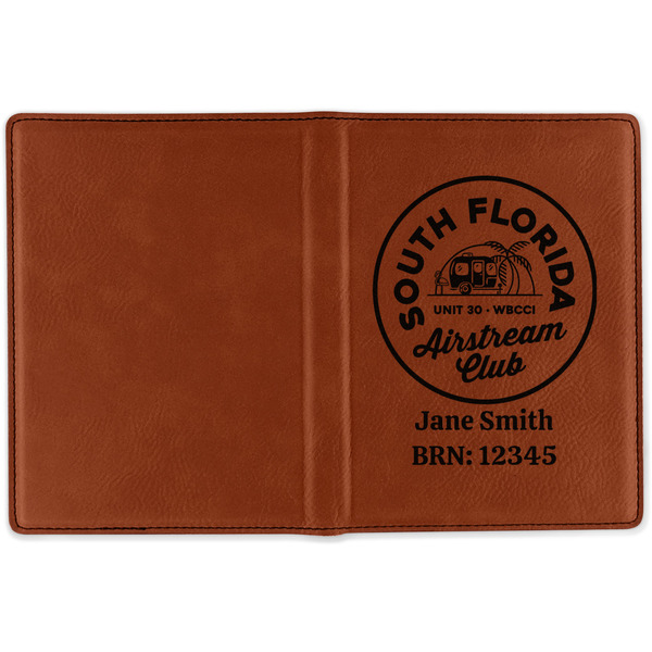South Florida Airstream Club Logo Cognac Leather Passport Holder Outside Single Sided - Apvl