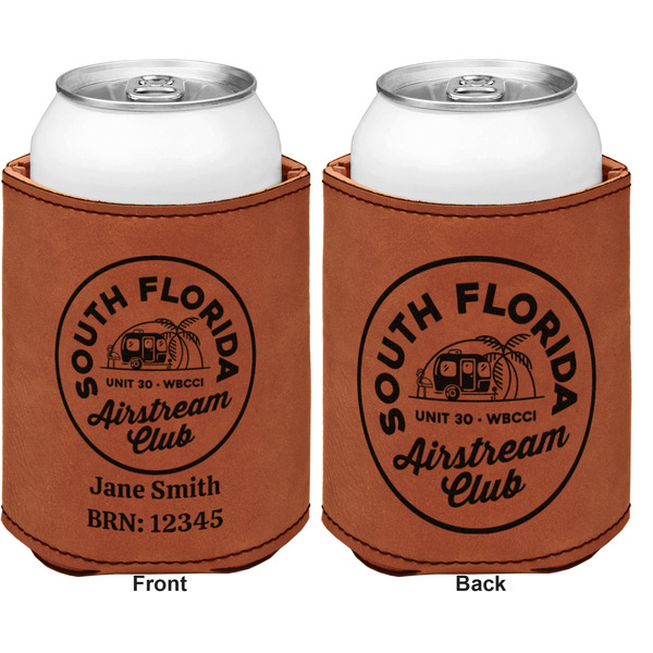 South Florida Airstream Club Logo Cognac Leatherette Can Sleeve - Double Sided Front and Back