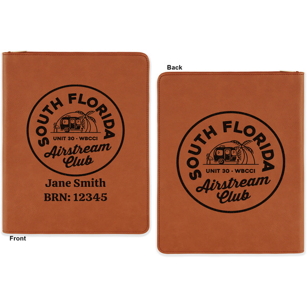 South Florida Airstream Club Logo Cognac Leatherette Zipper Portfolios with Notepad - Double Sided - Apvl