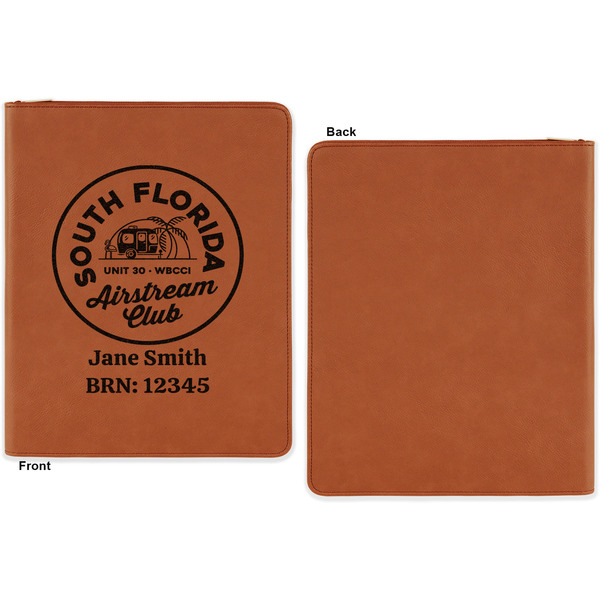 South Florida Airstream Club Logo Cognac Leatherette Zipper Portfolios with Notepad - Single Sided - Apvl