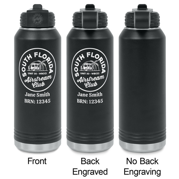 South Florida Airstream Club Logo Laser Engraved Water Bottles - 2 Styles - Front & Back View