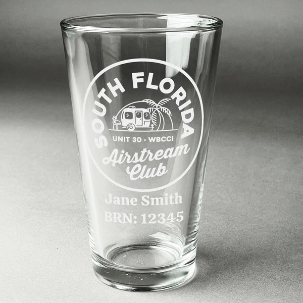 Custom South Florida Airstream Club Logo Pint Glass - Laser Engraved