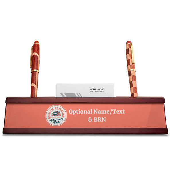 South Florida Airstream Club Logo Red Mahogany Nameplates with Business Card Holder - Straight