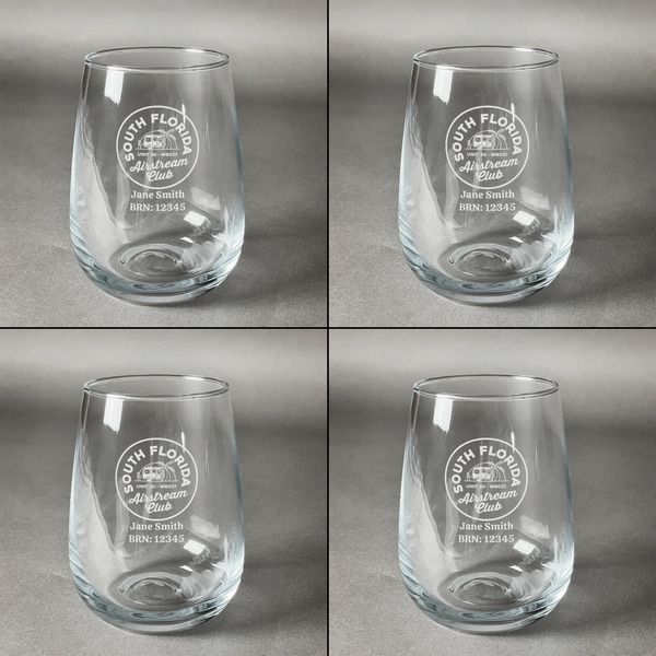 South Florida Airstream Club Logo Set of Four Personalized Stemless Wineglasses (Approval)