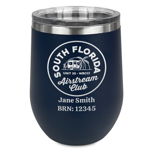 Custom South Florida Airstream Club Logo Stemless Stainless Steel Wine Tumbler - Navy - Double-Sided