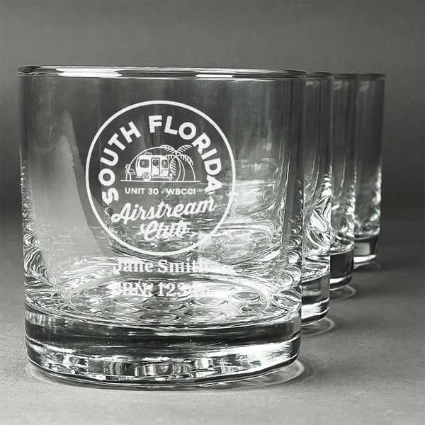 Custom South Florida Airstream Club Logo Whiskey Glasses - Engraved - Set of 4