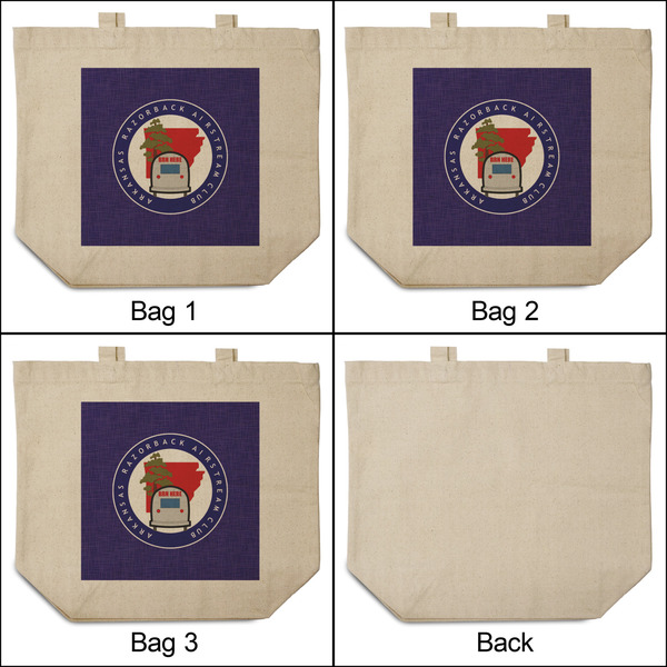 Arkansas Razorback Airstream Club Logo 3 Reusable Cotton Grocery Bags - Front & Back View
