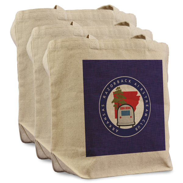 Arkansas Razorback Airstream Club Logo 3 Reusable Cotton Grocery Bags - Front View