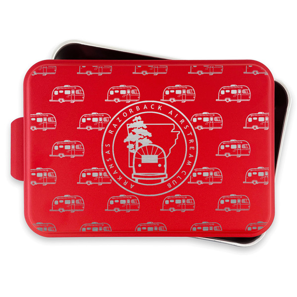 Arkansas Razorback Airstream Club Logo Aluminum Baking Pan - Red Lid - FRONT w/lif off