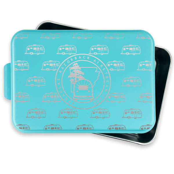 Arkansas Razorback Airstream Club Logo Aluminum Baking Pan - Teal Lid - FRONT w/ lid off