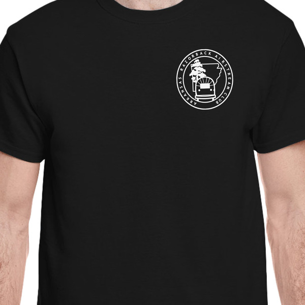 Arkansas Razorback Airstream Club Logo Black Crew T-Shirt on Model - CloseUp