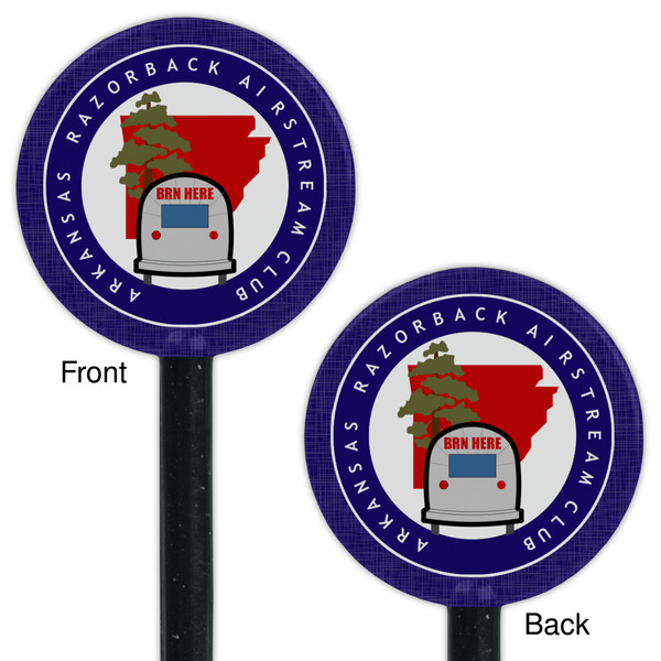 Arkansas Razorback Airstream Club Logo Black Plastic 5.5" Stir Stick - Double Sided - Round - Front & Back