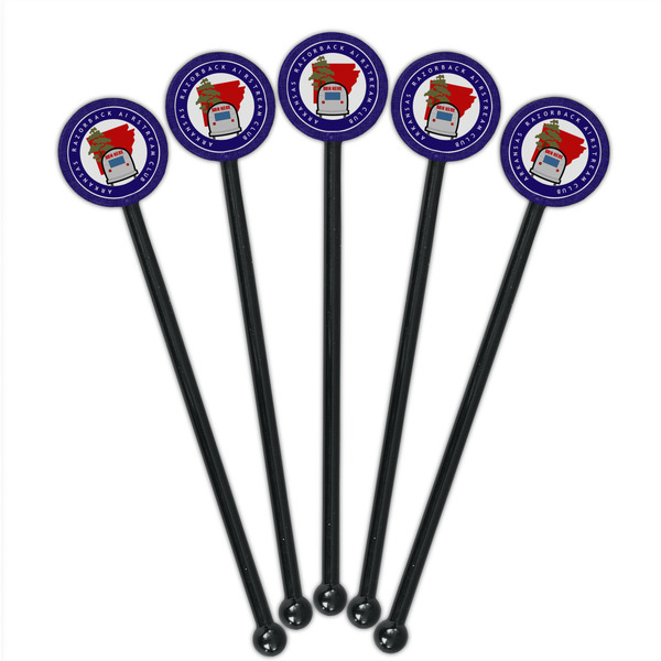 Arkansas Razorback Airstream Club Logo Black Plastic 5.5" Stir Stick - Round - Fan View
