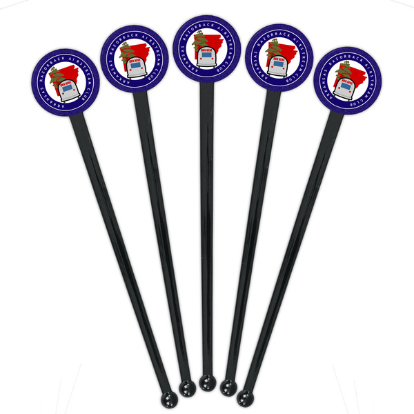 Arkansas Razorback Airstream Club Logo Black Plastic 7" Stir Stick - Round - Fan View