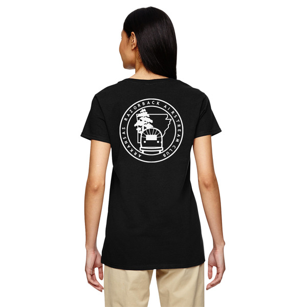Arkansas Razorback Airstream Club Logo Black V-Neck T-Shirt on Model - Back