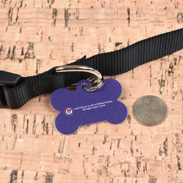 Arkansas Razorback Airstream Club Logo Bone Shaped Dog ID Tag - Large - In Context