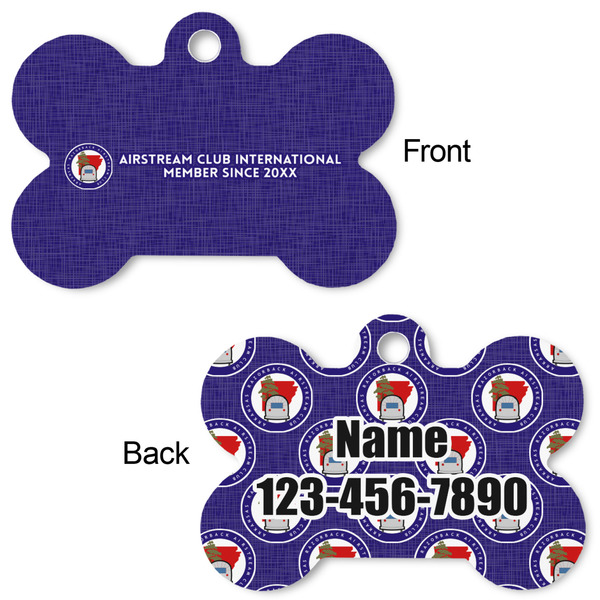 Arkansas Razorback Airstream Club Logo Bone Shaped Dog ID Tag - Small - Front & Back View