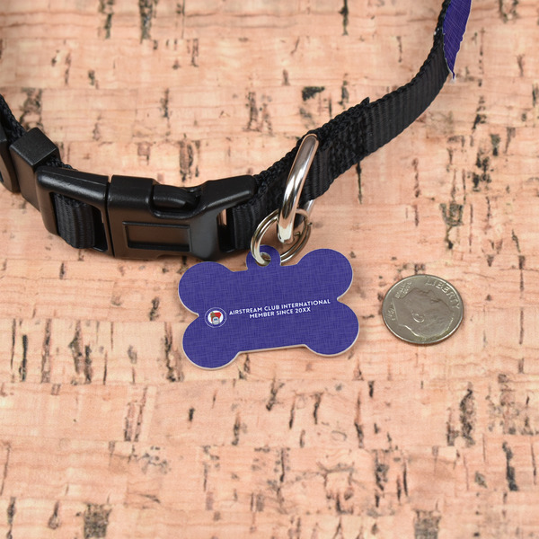 Arkansas Razorback Airstream Club Logo Bone Shaped Dog ID Tag - Small - In Context
