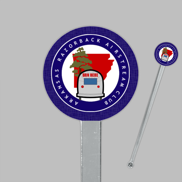 Arkansas Razorback Airstream Club Logo Clear Plastic 7" Stir Stick - Round - Closeup